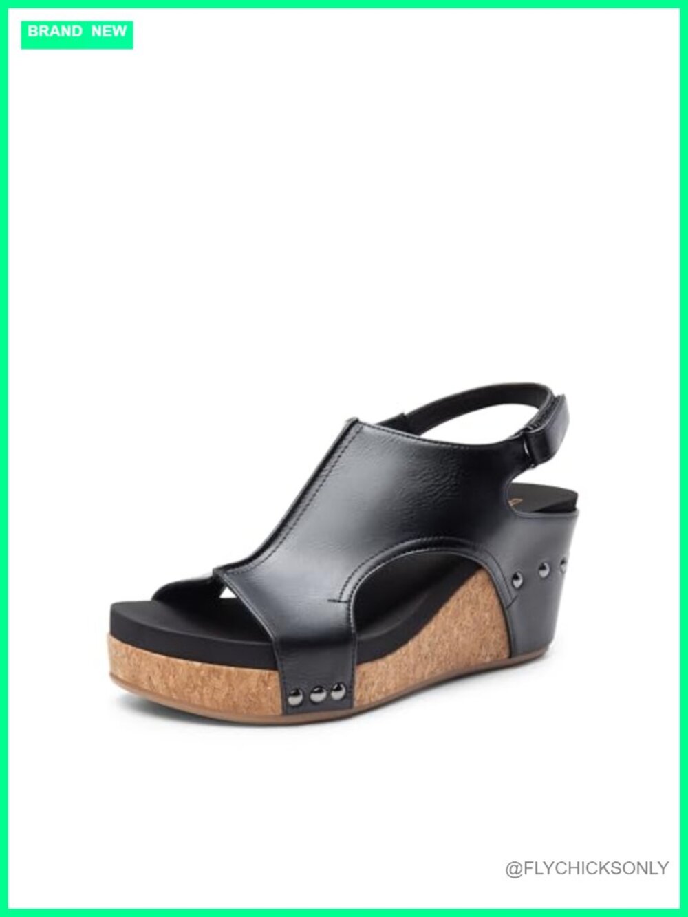 Cork Peep-Toe Platform Wedge Sandals Faux Leather Slingback